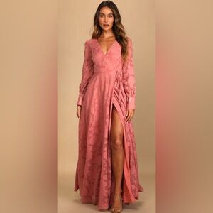 Kept Your Love Rose Pink Floral Jacquard Long Sleeve Maxi Dress 💕